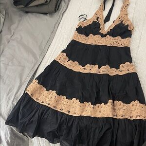 BCBGMAXAZRIA Black and Tan Lace Dress